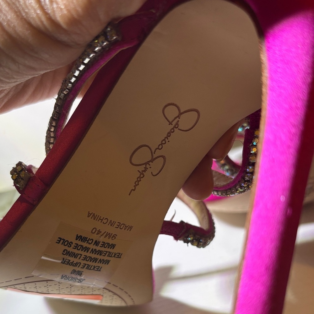 Jessica Simpson Hot Pink Rhinestone T-Strap Heels - Picture 5 of 5